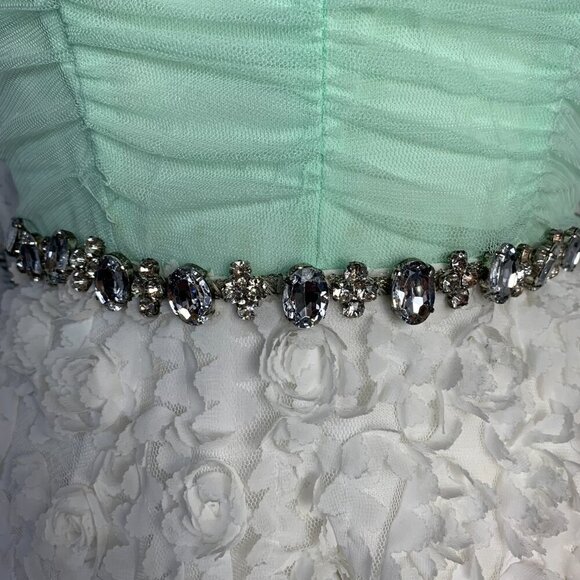 Vintage Y2k Babydoll Sheer Mint Corset Rhinestone Strapless Mini Dress - Picture 3 of 16
